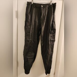 Black Faux Leather Cargo Jogger Pants - Size XXL